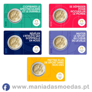 Conjunto Moedas 2€ França 2021 – Jogos Olímpicos – 5 Cartões Conjunto Moedas 2€ França 2021 – Jogos Olímpicos – 5 Cartões