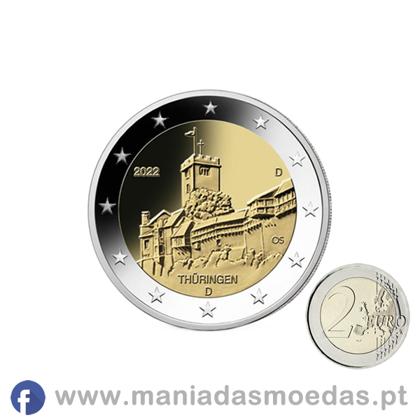 Moeda de 2€ da Alemanha de 2022 alusiva ao Castelo de Wartburg – Turíngia