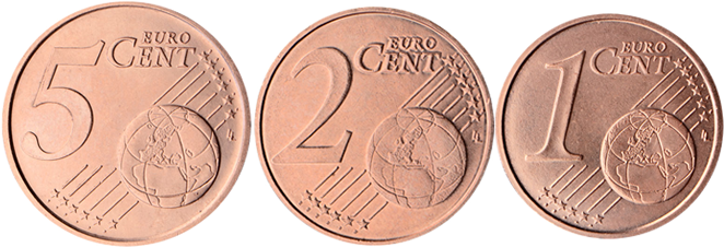 Anverso moedas de 1 2 e 5 cêntimos