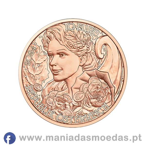 Moeda 10€ Austria 2024 - Flor Peónia - Cobre