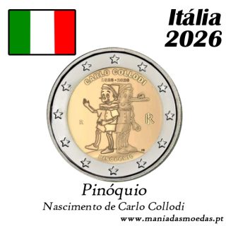 Moeda 2€ Itália 2026 – Pinóquio – Pro – UNC