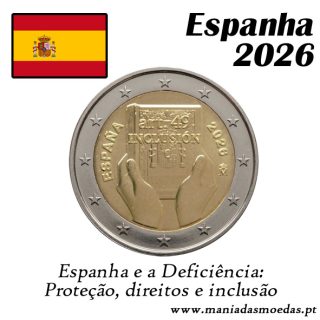 Moeda 2€ Espanha 2026 – Espanha e a Deficiência – PRO – UNC Moeda 2€ Espanha 2026 – Espanha e a Deficiência – PRO – UNC