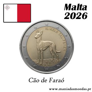 Moeda 2€ Malta 2026 – Cão de Faraó – PRO – UNC
