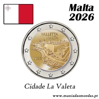 Moeda 2€ Malta 2026 – Cidade La Valeta – PRO – UNC