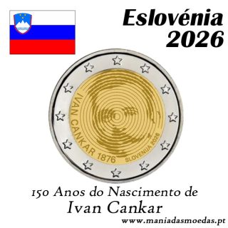 Moeda 2€ Eslovénia 2026 – Ivan Cankar – PRO – UNC Moeda 2€ Eslovénia 2026 – Ivan Cankar – PRO – UNC